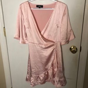 Pink Satin Wrap Dress